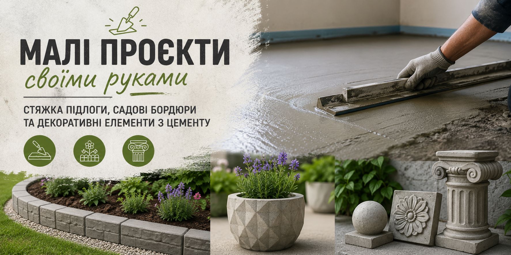 Малі проєкти своїми руками: стяжка підлоги, садові бордюри та декоративні елементи з цементу