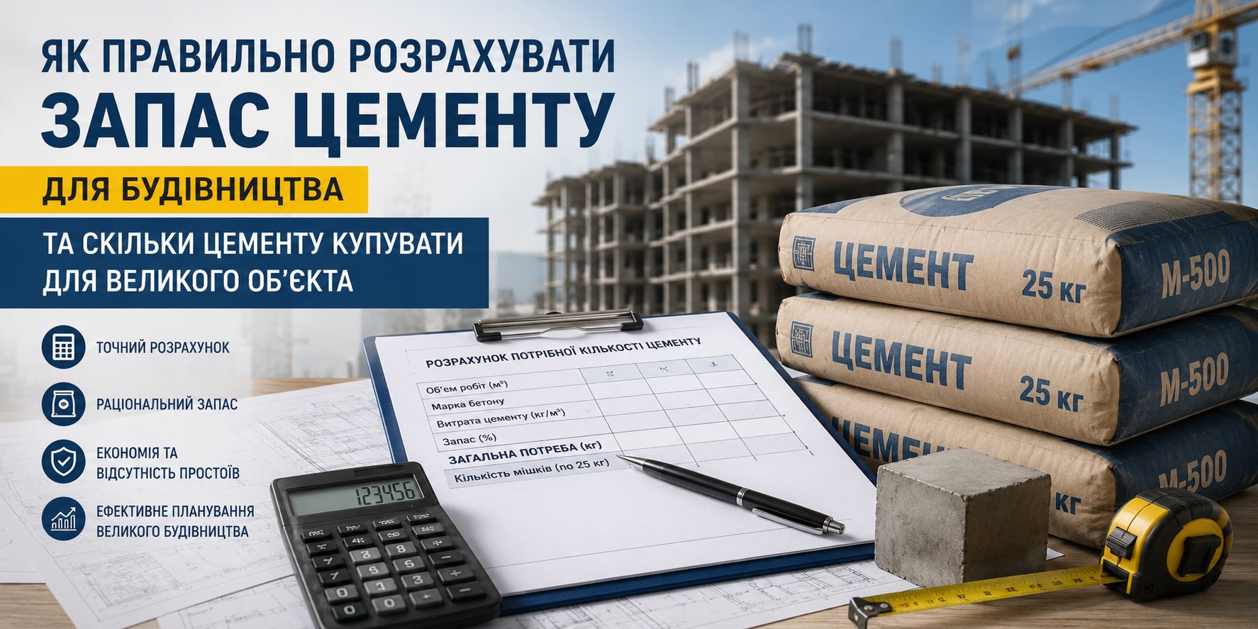 Як правильно розрахувати запас цементу для будівництва та скільки цементу купувати для великого об’єкта